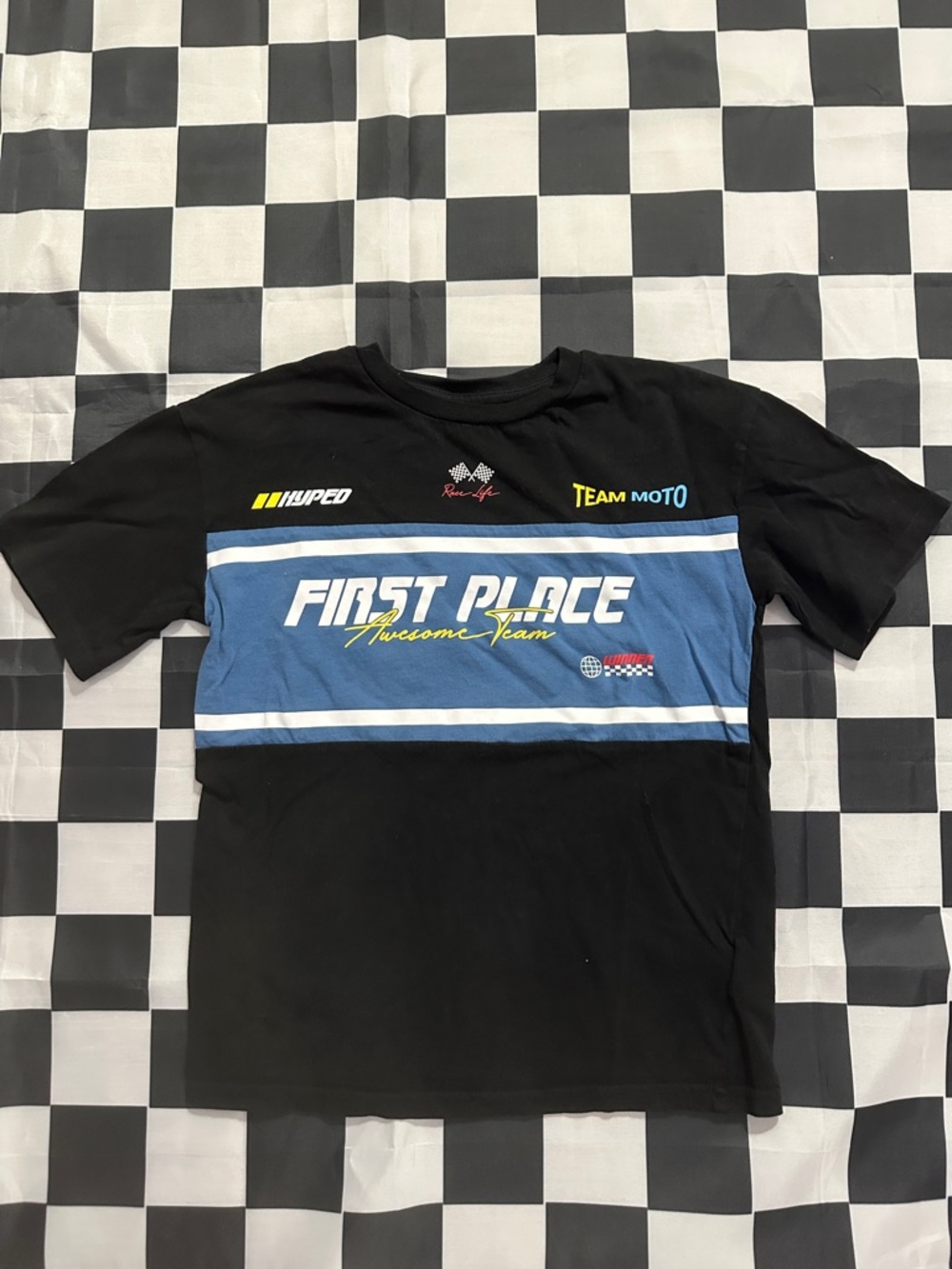 H&M Kids Black, Blue & White 'First Place' Racing Graphic Tee
